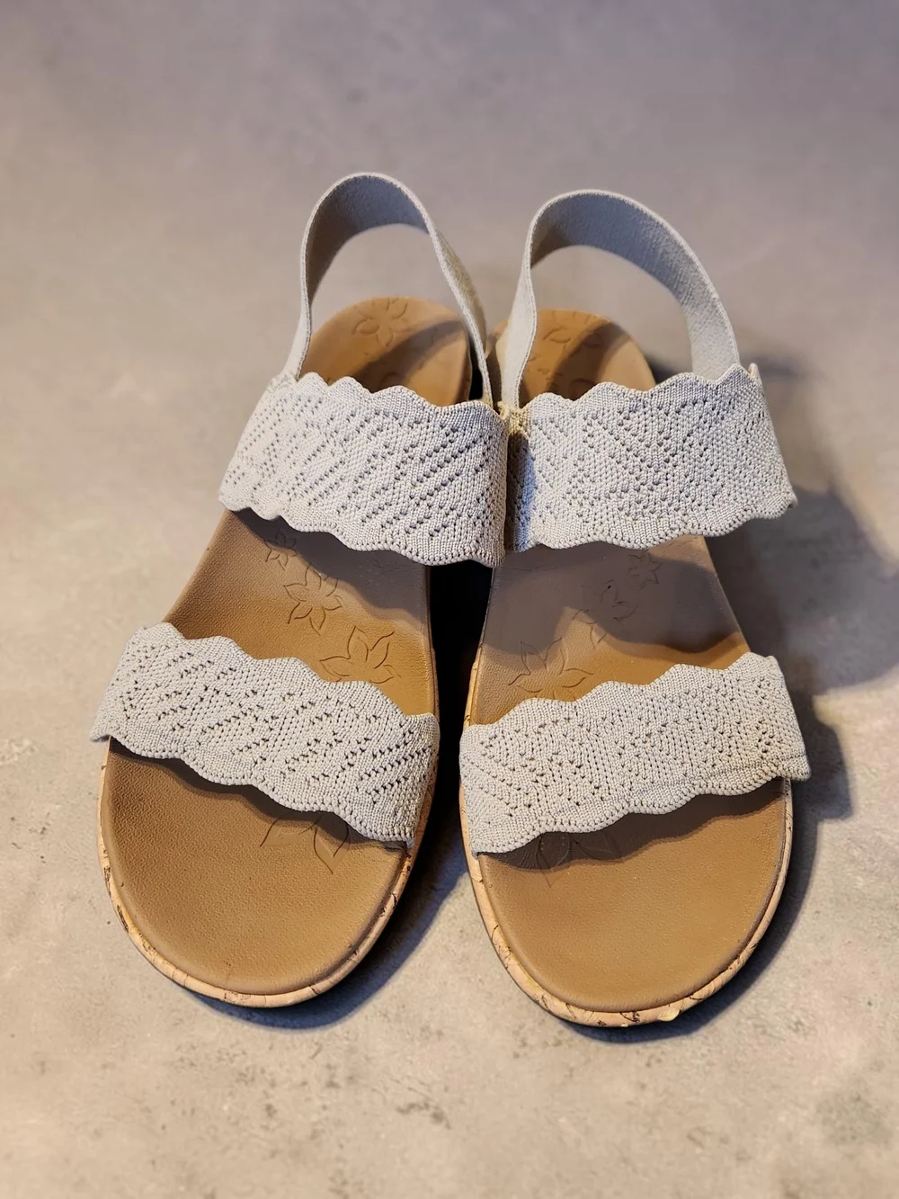 Skechers Beige Knit Cork Wedge Sandals